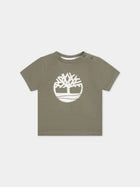 T-shirt verde per neonato con logo,Timberland,T60171 724